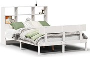 vidaXL Pat cu bibliotecă fără saltea, alb, 140x190 cm, lemn masiv pin