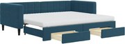 vidaXL Pat de zi cu extensie și sertare, albastru, 90x200 cm, catifea