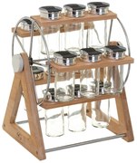 Raft pentru condimente din bambus + 15 recipiente, set