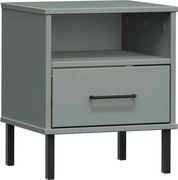 vidaXL Noptieră cu picioare metalice „OSLO”, gri, lemn masiv pin