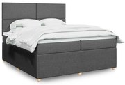 vidaXL Pat box spring cu saltea, gri închis, 200x200 cm, textil