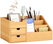 HOMCOM Organizator Birou cu 2 Sertare și 7 Compartimente din Bambus 33x20.5x15.5 cm | Aosom Romania