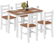 HOMCOM Set de masă, masă de cină, 4 scaune, set de dining, pin, maro + alb | Aosom Romania
