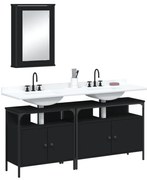 vidaXL Set mobilier de baie, 3 piese, negru, lemn compozit