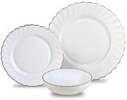 Set farfurii 18 piese, opal, alb cu auriu Kinghoff KH-1921