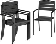 Outsunny Set 4 scaune de grădină Scaune de terasă stivuibile cu design cu lamele și cotiere 52 x 51 x 90 cm Negru | Aosom Romania