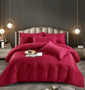 Lenjerie pat dublu 100% Damasc PREMIUM, 6 Piese - Rosu