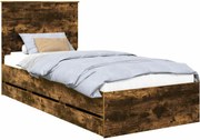 vidaXL Cadru de pat Stejar fumuriu 90 x 190 cm Lemn Ingineresc
