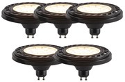 Set de 5 LED-uri GU10 reglabile AR111 Negre 8W 600lm 2700K