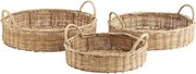 Set 3 tăvi rotunde din rattan împletit manual, D31–40 cm, „Raya"