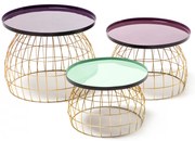 Set 3 masute de cafea rotunde din metal Laudatio 50x50x42 cm mov/lila/verde deschis