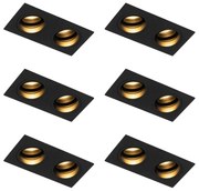 Set de 6 spoturi încastrate pătrate negre reglabile cu 2 lumini - Chuck
