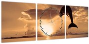 Tablou - Delfin la apus de soare (cu ceas) (90x30 cm)