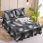 Set Cearceaf de Pat cu Volanase si 2 Fete de Perne, Bumbac Tip Finet, Pat 2 Persoane, Pene