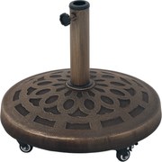 Outsunny Bază Rotundă pentru Umbrelă de Terasă cu Roți, Bază din Rășină de 21 kg, Suport Robust pentru Stâlpi de 3,3/3,8/4,8 cm pentru Exterior, Grădină, Marginea Piscinei, Bronz | Aosom Romania