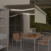 vidaXL Copertină retractabilă manual cu stor &amp; LED, crem, 4x3 m