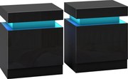 HOMCOM Set 2 Noptiere cu LED și 4 Moduri, 2 Sertare, Lemn, 45x35x52 cm, Negru Lucios | Aosom Romania