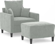 vidaXL Fotoliu canapea cu taburet, gri deschis, 60 cm, catifea