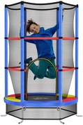 HOMCOM Saltea Elastică pentru Copii 3-6 Ani cu Plasă de Protecție, 6 Stâlpi și 3 Intrări, Ø140x190 cm, Multicolor | Aosom Romania