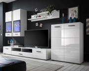 Mobilier perete living, alb extra lucios HG, ARCTIC