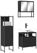 vidaXL Set mobilier de baie, 3 piese, negru, lemn compozit