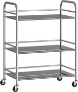 HOMCOM Cărucior de bucătărie cu 3 rafturi pe roți, cu mânere, argintiu | Aosom Romania
