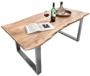 Masa dreptunghiulara cu blat din lemn de salcam Tables &amp; Benches 160 x 85 x 76 cm maro/argintiu