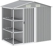 vidaXL Șopron de grădină cu etajeră, gri, 205 x 130 x 183 cm, fier