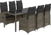 vidaXL Set bistro de grădină cu perne, 7 piese, gri, poliratan