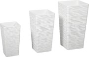 Outsunny Set de 3 Ghivece de Exterior Suprapozabile cu Model Ondulat, Ghivece Pătrate din Plastic pentru Flori cu Orificii de Drenaj, 42/55/65 cm, Alb, Negru, Maro | Aosom Romania