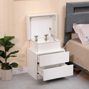 Noptieră cu 2 sertare, iluminare LED in 3 culori, Alb, 45x35x52 cm