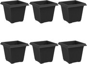vidaXL Vază pătrată pentru flori 6 pcs Negru 16 x 16 x 14 cm Plastic