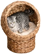 PawHut Pat Pisici din Nuiele cu Pernă Bumbac Maro Alb 42x33x52cm | Aosom Romania