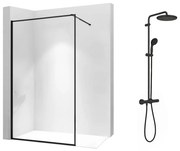 Pachet paravan dus Walk-In Rea Bler-1 negru 70x195 cm si coloana de dus Grohe Vitalio Start negru