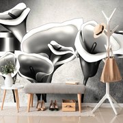 Tapet flori calla lilly elegante în alb-negru