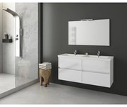 Set dulap baza suspendat alb si lavoar dublu alb Drop Luxus 120 cm