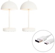 Set de 2 lămpi de masă de exterior albe reîncărcabile, inclusiv LED, cu 3 trepte de intensitate luminoasă - Keira