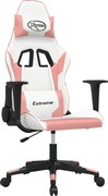 vidaXL Scaun de gaming de masaj, alb și roz, piele ecologică