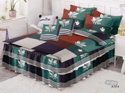 Lenjerie Pat Dublu, Bumbac Finet cu Volanase, 6 Piese - Frunze