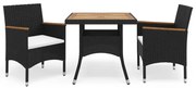 vidaXL Set mobilier grădină, 3 piese, negru, poliratan și lemn acacia