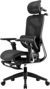 Scaun ergonomic, translatie sezut, cotiere 6D, tetiera 3D, suport lombar reglabil, pivotant, suport pentru picioare, Negru