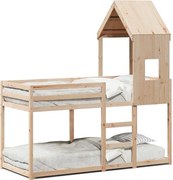 vidaXL Pat supraetajat cu acoperiș, alb, 80x200 cm, lemn masiv de pin