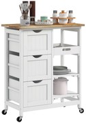 HOMCOM Servitor de bucătărie cu roți blat de lucru din lemn 3 sertare + 1 blat mobil 67 x 37 x 85,5 cm alb | Aosom Romania