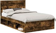 vidaXL Cadru de pat Stejar fumuriu 135 x 190 cm Lemn de pin masiv