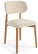 MAZZONI EXPORT ALDO Crem (material Monza 90)/cadru stejar lăcuit - SCAUN DIN LEMN BOUCLÉ PENTRU SALON SUFRAGERIE BUCĂTĂRIE RETRO
