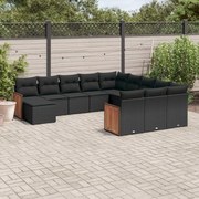 vidaXL Set canapele de grădină, 12 piese, cu perne, negru, poliratan