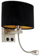 Aplică de perete din oțel cu abajur oval din velur negru 25cm - Brescia Combi