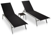 Sezlonguri de plaja cu masa, 2 buc., negru, otel &amp; textilena