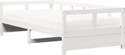 vidaXL Pat de zi cu saltea, alb, 90x200 cm, lemn masiv pin
