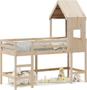 vidaXL Pat etajat cu scară și acoperiș, alb, 90x200 cm, lemn masiv pin